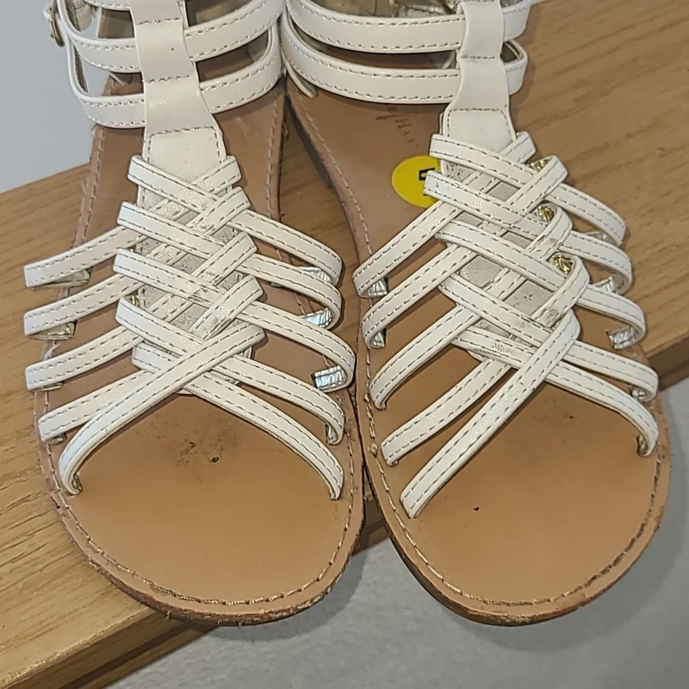 Cole Haan White Gladiator Sandals Back Zip Buckle